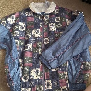 Vintage Patchwork Jacket with Blue Sleeves